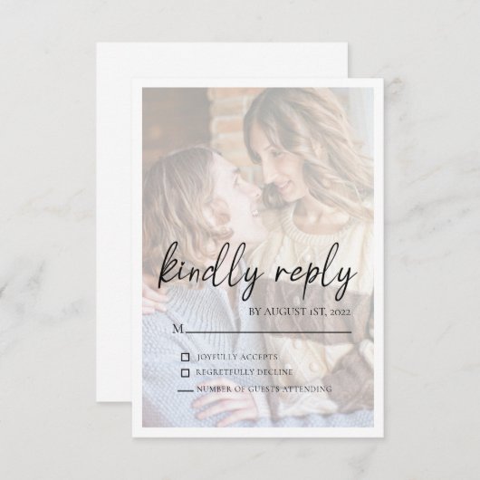 Elegant Faux Vellum Effect Photo Wedding RSVP Card (Voorkant / Achterkant)