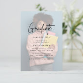 Elegant Faux Vellum Overlay Foto Graduparty Kaart (Staand voorkant)