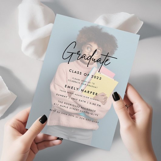 Elegant Faux Vellum Overlay Foto Graduparty Kaart