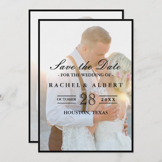Elegant Faux Vellum Overlay Foto Weddenschap Save  Save The Date (Voorkant / Achterkant)