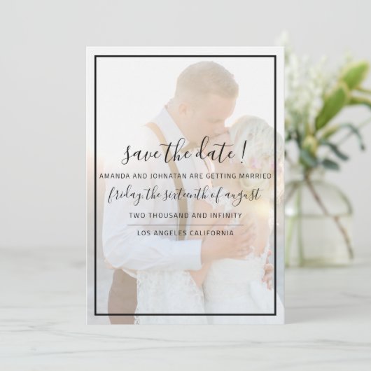 Elegant Faux Vellum Overlay Photo Wedding Save The Save The Date (Staand voorkant)
