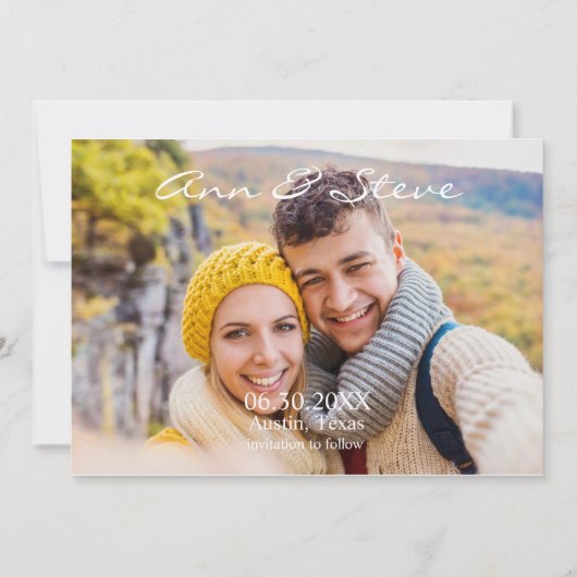 Elegant Faux Vellum Photo Effect Script Weddenscha Save The Date (Achterkant)