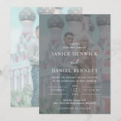 Elegant Faux Vellum White en Black Photo Weddensch Kaart (Voorkant / Achterkant)