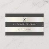 Elegant Faux White Gold Grey Stripes Haarstylist Visitekaartje (Voorkant)