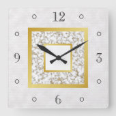 Elegant Faux White Leather Marble Gold Monogram Vierkante Klok (Voorkant)