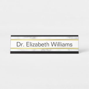 Elegant Faux White Marble and Gold Text Sjabloon Bureau Naambordje