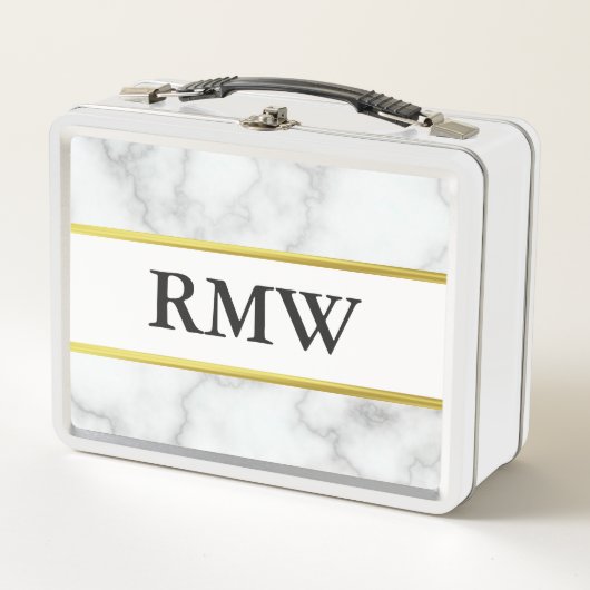 Elegant Faux White Marble Black Monogram Tekst (Voorkant)