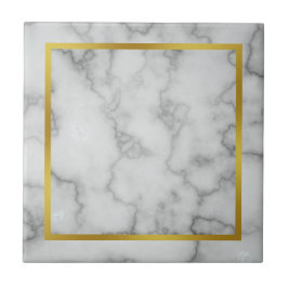 Elegant Faux White Marble en Faux Gold Tegeltje