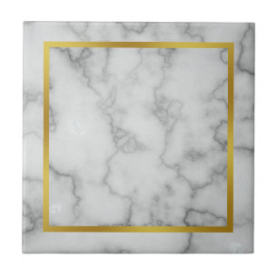 Elegant Faux White Marble en Faux Gold Tegeltje