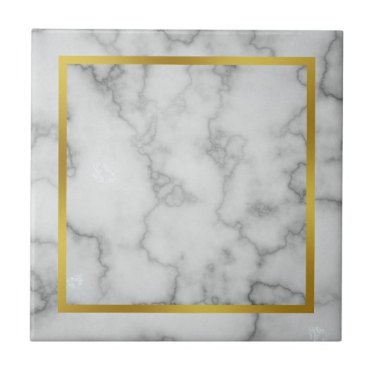 Elegant Faux White Marble en Faux Gold Tegeltje (Voorkant)