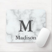Elegant Faux White Marble Grey Name en Monogram Muismat (Met muis)