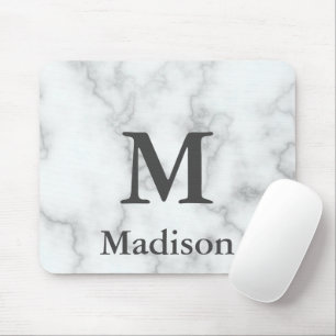 Elegant Faux White Marble Grey Name en Monogram Muismat