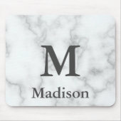 Elegant Faux White Marble Grey Name en Monogram Muismat (Voorkant)