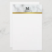 Elegant Faux White Marble met Name and Monogram Briefpapier (Voorkant / Achterkant)
