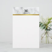 Elegant Faux White Marble met Name and Monogram Briefpapier (Staand voorkant)