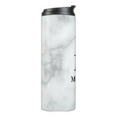 Elegant Faux White Marble met Name & Monogram Thermosbeker (Gedraaid links)