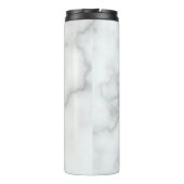 Elegant Faux White Marble met Name & Monogram Thermosbeker (Achterkant)
