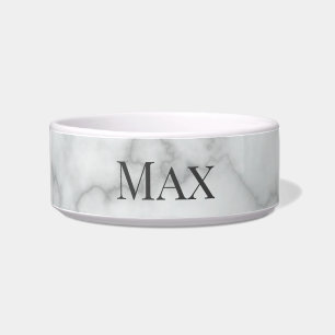 Elegant Faux White Marble met Pet Name Sjabloon Voerbakje