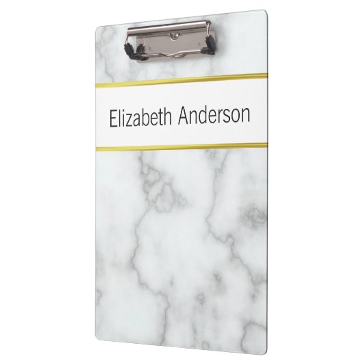 Elegant Faux White Marble Name Black Text Sjabloon Klembord (Links)