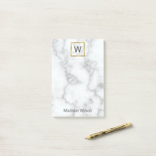 Elegant Faux White Marble Name Monogram Sjabloon Post-it® Notes (Op bureau)