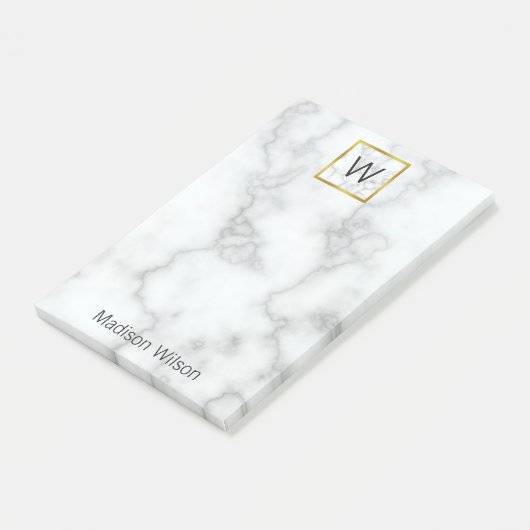 Elegant Faux White Marble Name Monogram Sjabloon Post-it® Notes (Schuin)