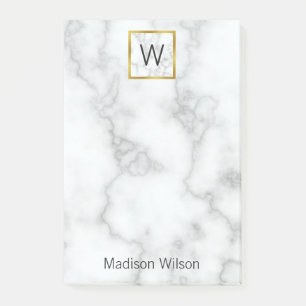 Elegant Faux White Marble Name Monogram Sjabloon Post-it® Notes