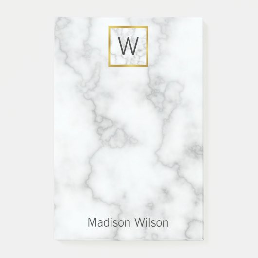 Elegant Faux White Marble Name Monogram Sjabloon Post-it® Notes (Voorkant)