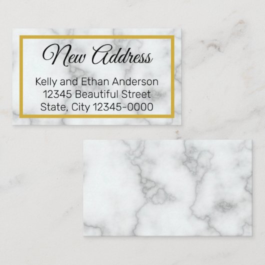 Elegant Faux White Marble New Address Informatiekaartje (Voorkant / Achterkant)