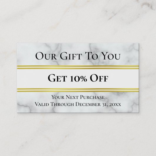Elegant Faux White Marble Sjabloon Korting Visitekaartje (Voorkant)