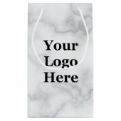Elegant Faux White Marble Your Logo here Sjabloon Klein Cadeauzakje (Achterkant)