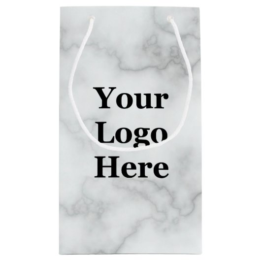 Elegant Faux White Marble Your Logo here Sjabloon Klein Cadeauzakje (Achterkant)
