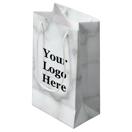 Elegant Faux White Marble Your Logo here Sjabloon Klein Cadeauzakje (Voorkant Gekanteld)