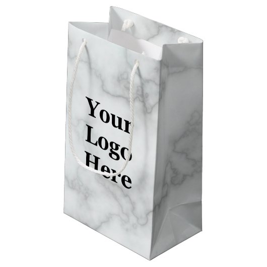 Elegant Faux White Marble Your Logo here Sjabloon Klein Cadeauzakje (Achterkant Gekanteld)