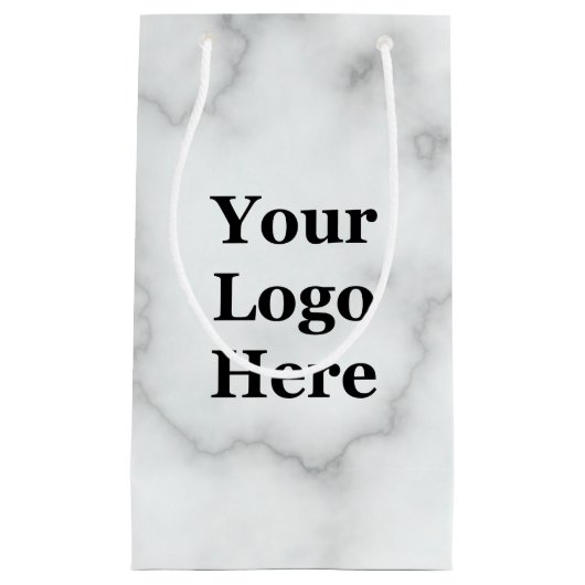 Elegant Faux White Marble Your Logo here Sjabloon Klein Cadeauzakje (Voorkant)