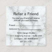 Elegant Faux White Marmer Jouw Logo hier Aanbevelingskaartje (Voorkant)