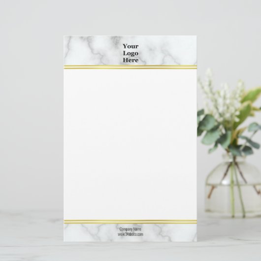 Elegant Faux White Marmer Jouw Logo hier Briefpapier (Staand voorkant)