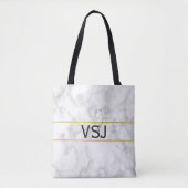 Elegant Faux Wit Marmer en Monogram Tote Bag (Voorkant)
