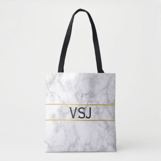 Elegant Faux Wit Marmer en Monogram Tote Bag (Voorkant)