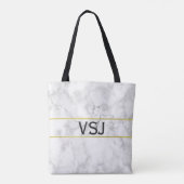 Elegant Faux Wit Marmer en Monogram Tote Bag (Achterkant)