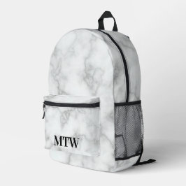 Elegant Faux Wit Marmer Zwart Monogram Sjabloon Bedrukte Rugzak