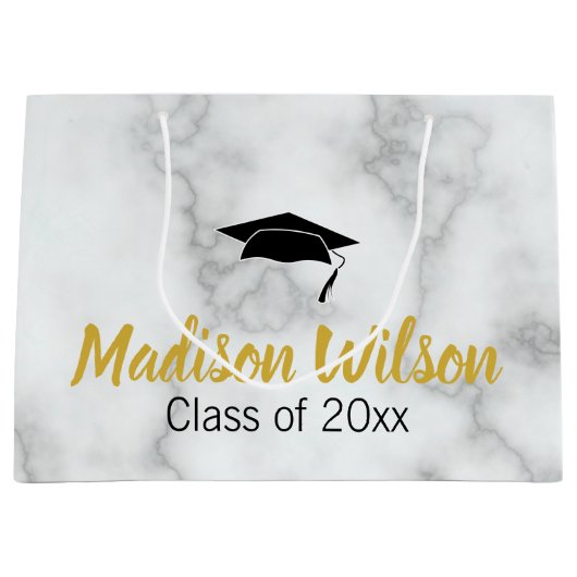 Elegant Faux Wit Marmeren Afstuderen Afstuderen Na Groot Cadeauzakje (Voorkant)