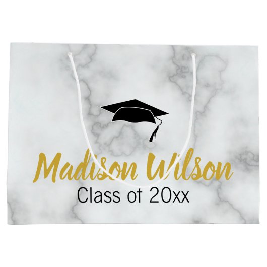 Elegant Faux Wit Marmeren Afstuderen Afstuderen Na Groot Cadeauzakje (Achterkant)