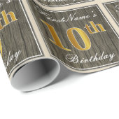 Elegant, Faux Wood, Faux Gold 10e verjaardag + naa Cadeaupapier (Rol Hoek)