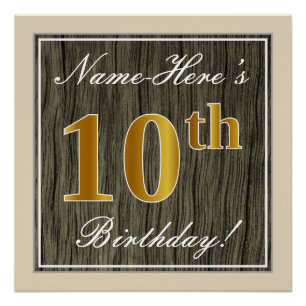 Elegant, Faux Wood, Faux Gold 10e verjaardag + naa Poster