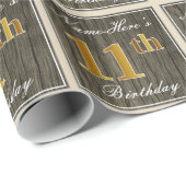 Elegant, Faux Wood, Faux Gold 11th Birthday + Naam Cadeaupapier (Rol Hoek)