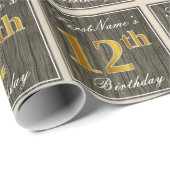 Elegant, Faux Wood, Faux Gold 12th Birthday + Naam Cadeaupapier (Rol Hoek)