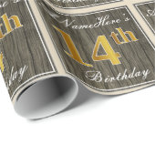 Elegant, Faux Wood, Faux Gold 14th Birthday + Naam Cadeaupapier (Rol Hoek)