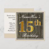 Elegant, Faux Wood, Faux Gold 15th Birthday + Naam Kaart (Voorkant / Achterkant)