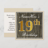 Elegant, Faux Wood, Faux Gold 19th Birthday + Naam Kaart (Voorkant / Achterkant)