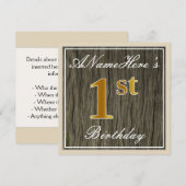 Elegant, Faux Wood, Faux Gold 1st Birthday + Naam Kaart (Voorkant / Achterkant)